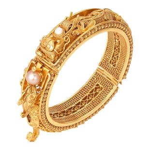 龙凤呈祥银鎏金手镯非遗花丝镶嵌珍珠古法手工复刻新中式纯银手环