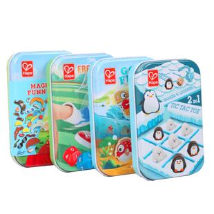 Hape口袋玩具外出旅行便携桌游宝宝儿童益智力桌面游戏铁盒收纳