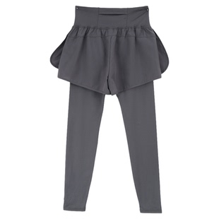 骆驼瑜伽裤女假两件运动裤弹力健身裤外穿紧身裤跑步裤防走光短裤