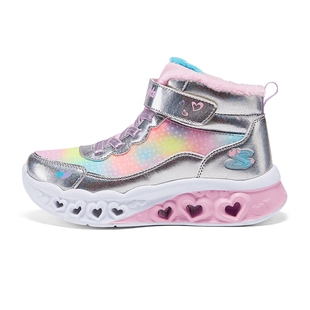 Skechers斯凯奇儿童雪地靴子秋冬保暖运动鞋女童舒适闪灯休闲棉靴