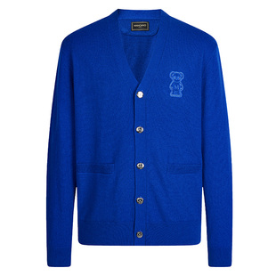 【纯羊毛】曼加龙羊毛开衫秋冬新款刺绣纯色V领男士针织衫外套