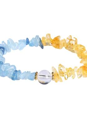 天然海蓝宝石手链黄水晶碎石转运珠手链冰种海蓝宝石饰品闺蜜礼物