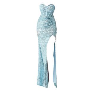 晚礼服裙女公司宴会年会主持人高端大气上档次奢华大牌吊带连衣裙