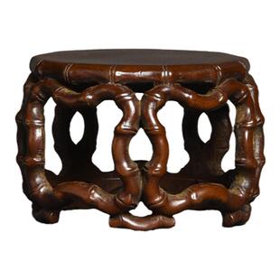 复古铜雕竹节盘根铜圆托座 盖置铜杯托 茶托杯垫铜镇纸文玩摆件托