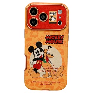 MoreRex皮质大视窗卡通米奇布鲁诺适用苹果17手机壳iphone16promax新款15pro带挂绳14防摔保护套13可爱17女款