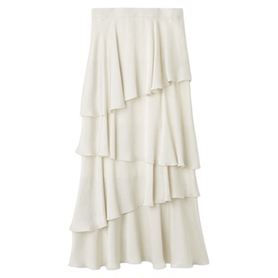 SNIDEL2025秋冬新品气质纯色高腰缎面荷叶边蛋糕半身裙SWFS254265