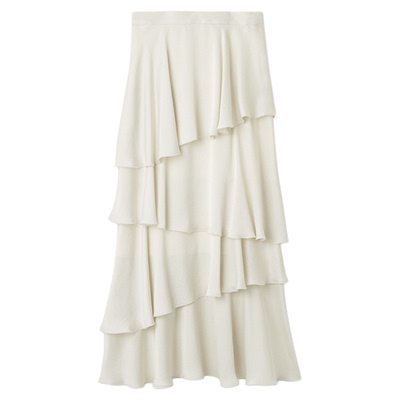 SNIDEL2025秋冬新品气质纯色高腰缎面荷叶边蛋糕半身裙SWFS254265