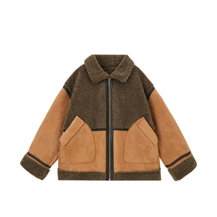 布丁哈鲁童装冬装女童韩系上衣2026秋冬新款儿童百搭拼接外套