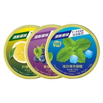 奇峰强劲薄荷糖葡萄味硬糖柠檬味混荷合水果味儿童休闲糖168g 盒