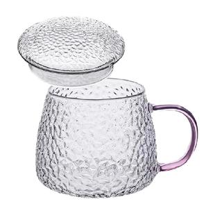 包邮耐热锤纹玻璃杯花茶杯家用办公室带盖带把手泡茶杯喝水杯