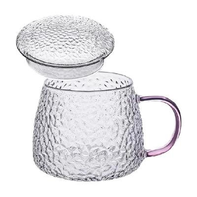 带盖带把高硼硅材质锤纹茶杯