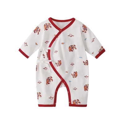 [纯棉抗菌]59码婴儿连体衣春季男宝中国风哈衣春装满月宝宝衣服女