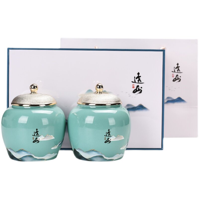 茶叶包装盒空礼盒陶瓷茶罐红茶绿茶西湖龙井双瓷罐半斤装空盒定制