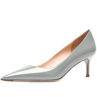 hltino2025年春季新款浅口细跟尖头法式小高跟浅绿色漆皮单鞋子女