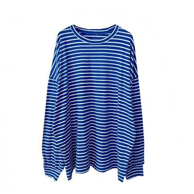 长袖韩版条纹弹力棉女宽松