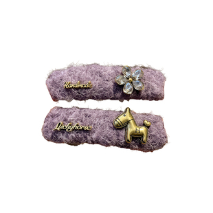 韩系紫色花朵小马毛绒发夹边夹侧边女前额碎发刘海夹百搭时尚头饰