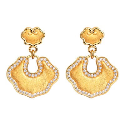 VISING珠宝如意锁耳钉耳环S925银黄金色耳饰