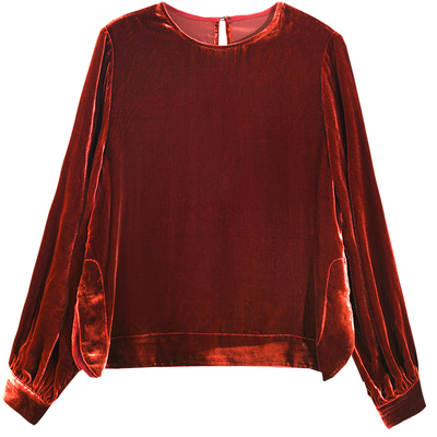 GESGOO复古长袖真丝绒衬衫