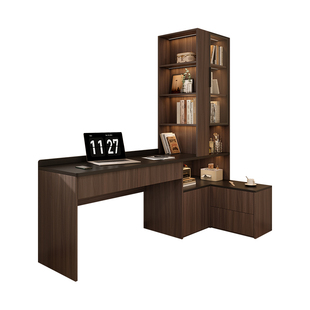 中古风实木转角书桌书柜一体家用卧室梳妆台床头柜靠墙电脑桌定制