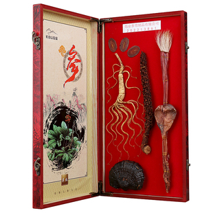 长白山人参养生礼盒吉林梅花鹿鹿茸片鞭灵芝不老草山参礼盒林下参