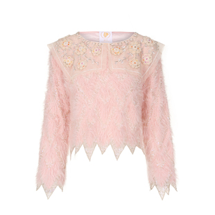 脸儿艺 重磅通身钉珠 毛茸茸粉嫩 手工钉珠 菱形刺绣仙女减龄上衣