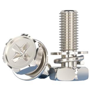 铁镀镍十字槽外六角三组合螺丝钉带平垫弹垫凹穴组合螺栓M4M5M6M8