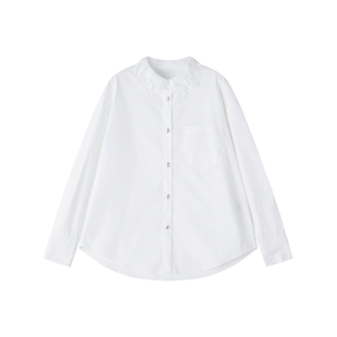JINGJING2025新款“清逸”100棉花边小立领宽松百搭简约薄款衬衫