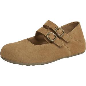 TATA他她复古真皮勃肯鞋女鞋休闲棕色平底单鞋2025春新款CGC02AQ5