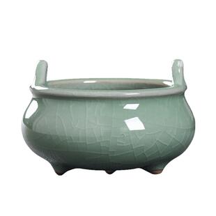 青瓷香炉家用供奉双耳三足小香炉陶瓷室内香薰炉香道摆件供具用品