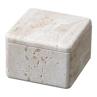 小朴居天然黄洞石大理石首饰盒洗漱梳妆台珠宝饰品收纳纸巾盒托盘