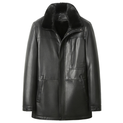 男士脱卸水貂内胆真皮皮衣外套厚