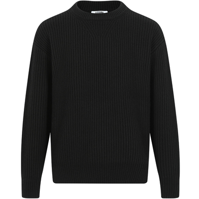 LEZORA粗纺羊毛坑条开衩廓形毛衣