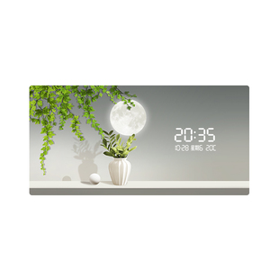 简约绿植数字电子时钟表挂钟客厅玄关装饰画插电数显屏灯光表挂墙