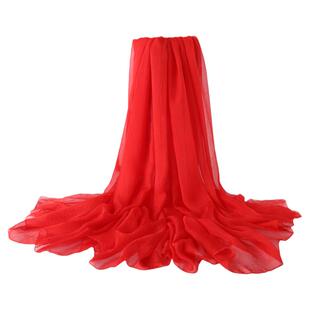 春秋长款丝巾女超大3米薄围巾2025新款防晒百搭大红色拍照纱滩巾