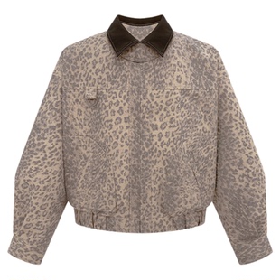 HONORE古月 原创独家 100%棉野性中带着雅痞皮翻领豹纹工装短外套