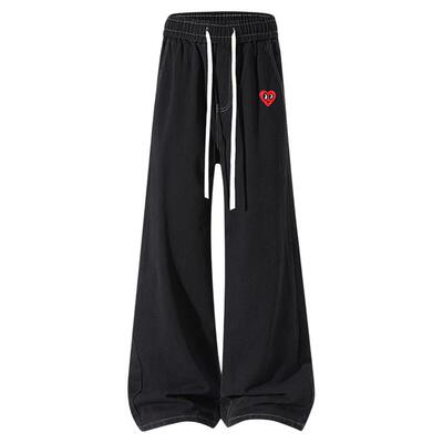 查尔斯桃心美式高街阔腿牛仔裤