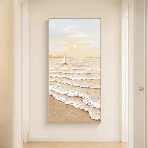 原木奶油风玄关装饰画海浪风景入户正对门壁画高级感走廊过道挂画