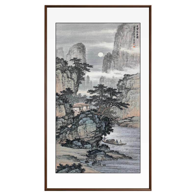 手绘新中式赤壁泛舟山水画国画