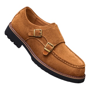 时尚反绒皮孟克鞋男百搭休闲商务皮鞋秋冬季新款舒适圆头搭扣潮鞋