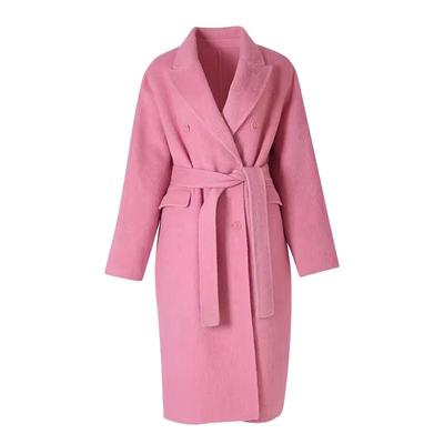 粉红色双面羊绒大衣女中长款韩系