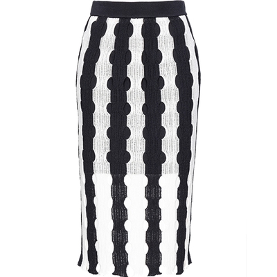 镂花条纹中长款针织半身裙