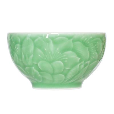 龙泉非遗青瓷高颜值百合花浮雕碗