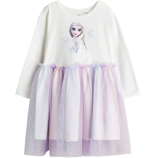 【迪士尼系列】HM童装儿童女童连衣裙薄纱印花艾莎公主裙1252393