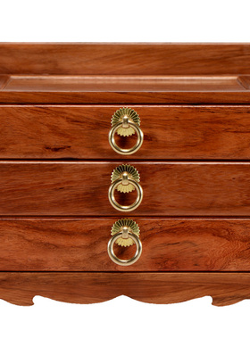 缅甸花梨双耳三抽分茶盒红木茶叶柜普洱茶饼收纳盒中式小型分茶盒