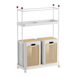 藤编脏衣篮组合可移动收纳筐卧室卫生间浴室收纳筐挂衣置物架家用