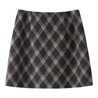 小个子格子毛呢半身裙女秋冬新款