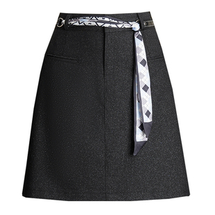 CanterKitten正品高腰显瘦黑色A字半身裙女春亮丝百搭小个子短裙