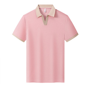奶茶烘焙蛋糕店餐饮服务员夏装短袖粉色V领工作服T恤衫定制印LOGO