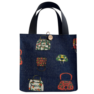 新款上班族通勤带饭包牛仔帆布手提包小拎袋学生饭盒包午餐便当袋