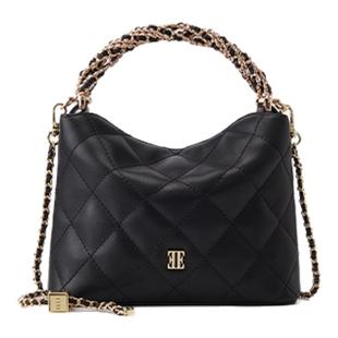 新年礼物ELLE女包2025新款包包菱格黑色手提包小香风斜挎包链条包